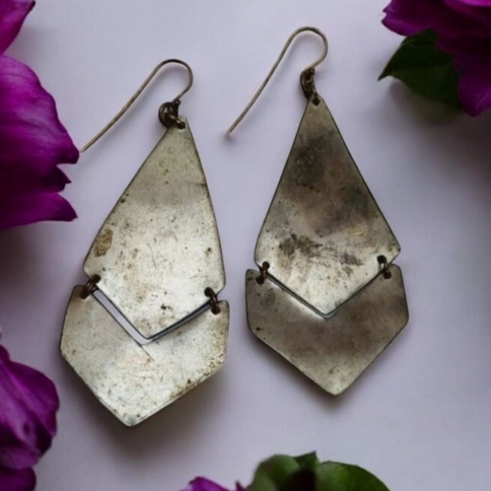 * Earrings geometric 3" Minimalist Kite Earrings distressed diamond shape